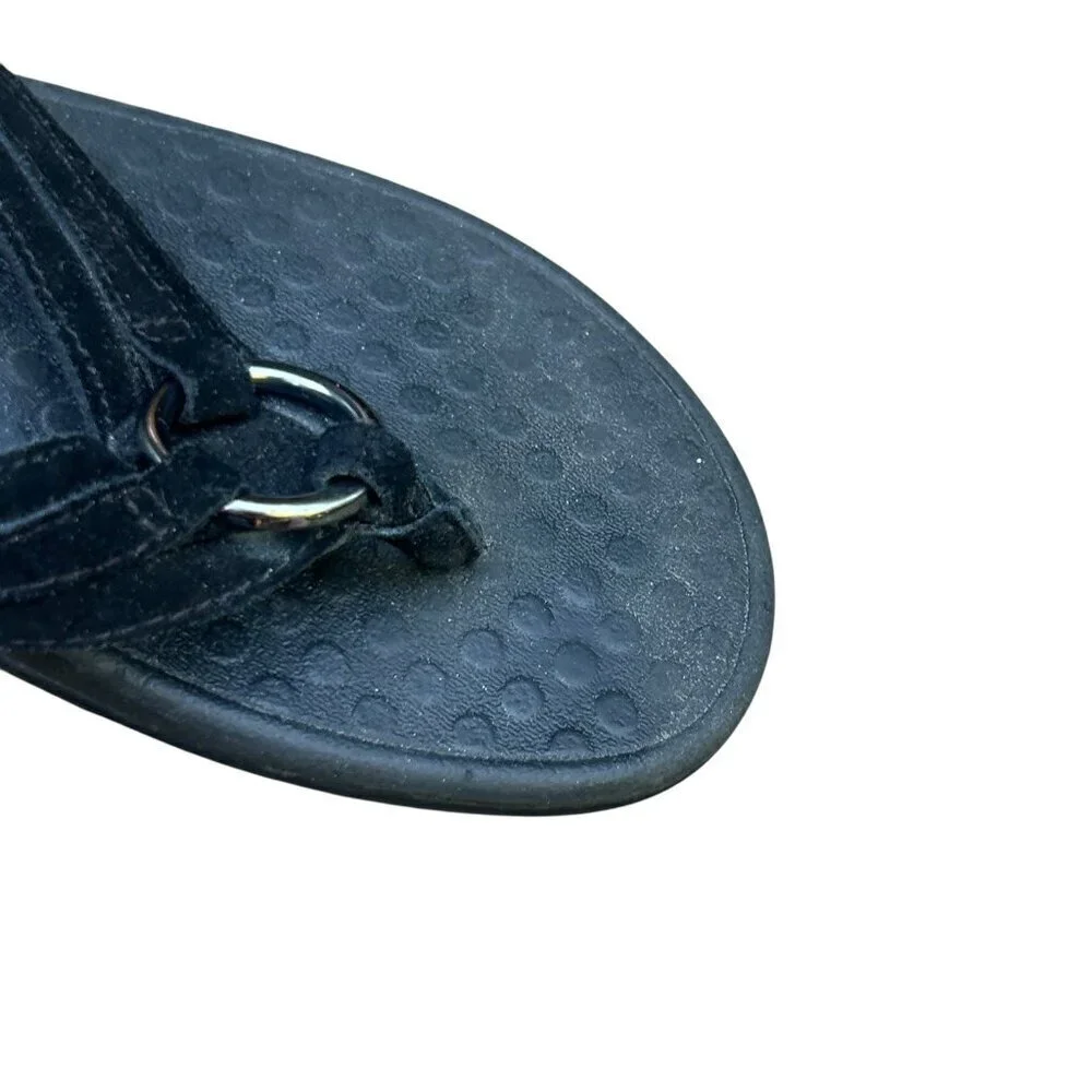 Vionic Black Suede Leather Tide Aloe Toe Post Ortho Heel Thong Sandals Size 7 - Picture 3 of 11